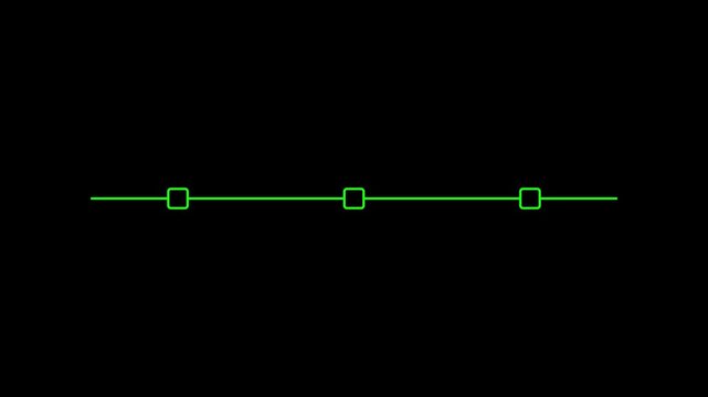 Animation Minimal Timeline with Three Circular Points on black Background. Animated moving line with appearing 3 checkpoints as circles.. Motion Graphic concept. animation