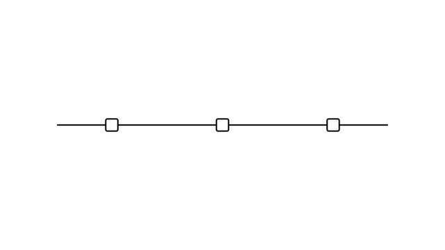 Animation Minimal Timeline with Three Circular Points on white Background. Animated moving line with appearing 3 checkpoints as circles.. Motion Graphic concept. animation