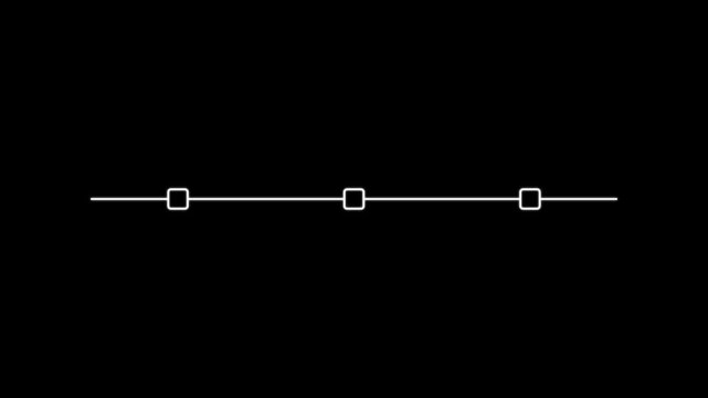 Animation Minimal Timeline with Three Circular Points on black Background. Animated moving line with appearing 3 checkpoints as circles.. Motion Graphic concept. animation