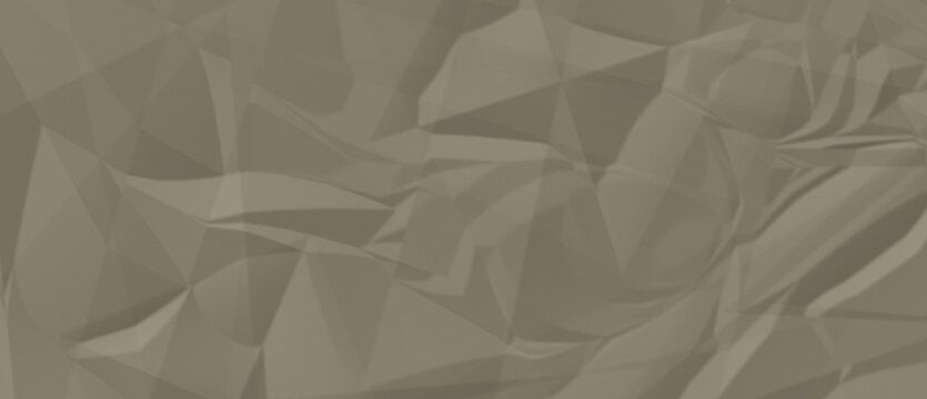 Abstract crumpled paper surface showing muted taupe polygonal facets creates sophisticated textured background effect useful for artistic projects and displays.
