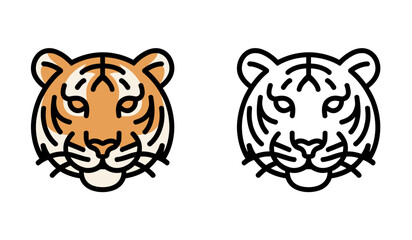 Fototapeta premium Set of wild tiger icons for children design with colored and outlined line style.