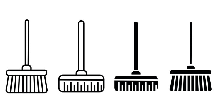Broom Cleaning Tool Vector Line and Solid Icons