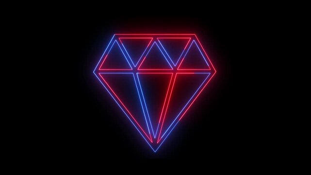 Glowing pink and blue neon diamond icon animation loop on black background for luxury, wealth, cyberpunk, premium quality, and VIP status concept vector illustration