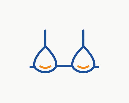 Simple illustration of a pair of blue bra straps with orange cups