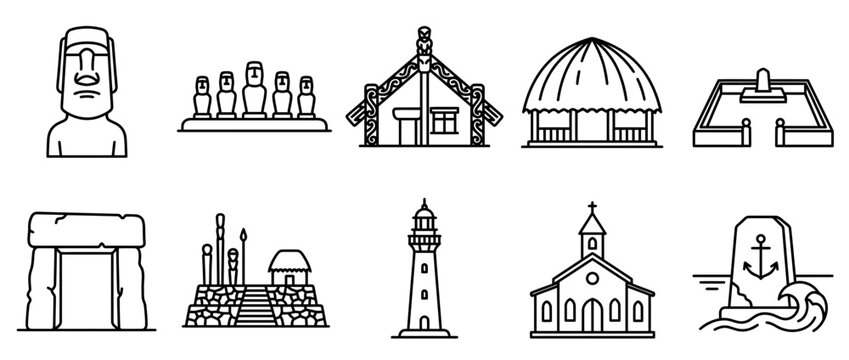 Collection of Iconic Historical Structures and Buildings Icons