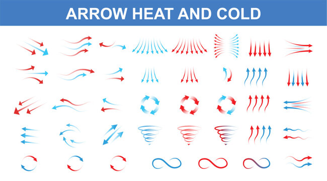 Hot and Cold arrow wave Circulation Icons arrow move Climate Control and Ventilation Icons Heat Exchange and Air Stream vector
