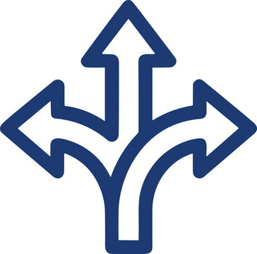 Simple blue outline icon representing decision making or multiple path choice navigation.
