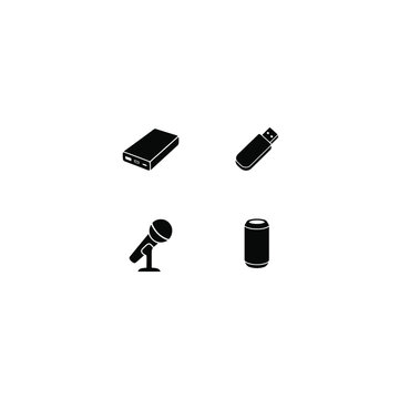 Power Bank,pendrive ,Microphone,Bluetooth speaker black vector silhouette