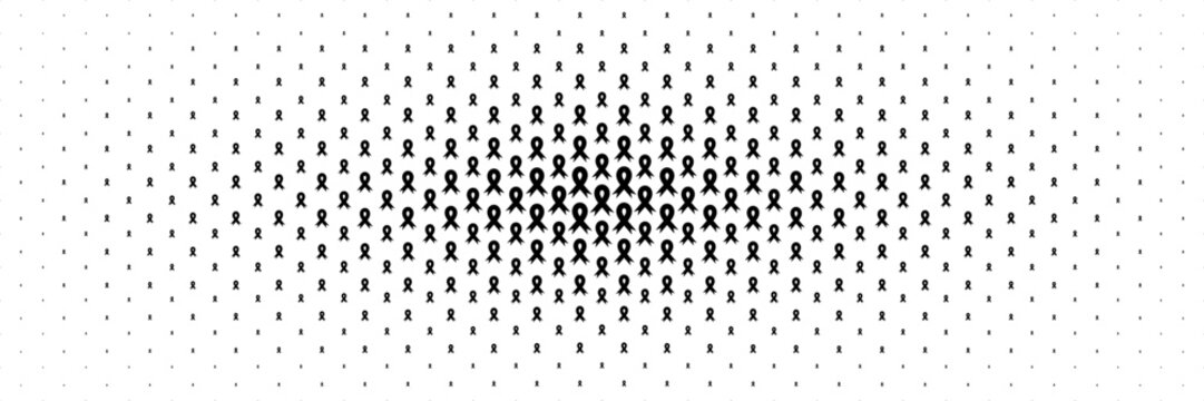 horizontal halftone of mourning black ribbon spread from center on white.