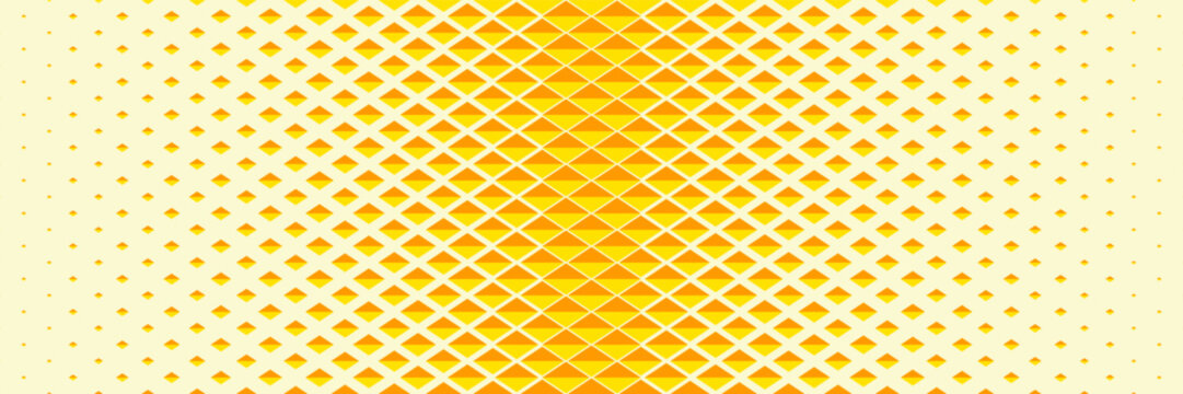 horizontal halftone of diamond shaped gold spread from center for pattern and background.