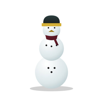 Cute snowman with top hat and scarf illustration, glossy 3d style Christmas winter character clipart, festive holiday vector element