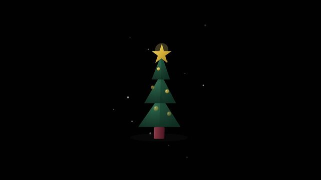 Christmas tree with golden star topper animation, transparent background decorated xmas tree motion graphics overlay, seamless loop festive holiday element with alpha channel