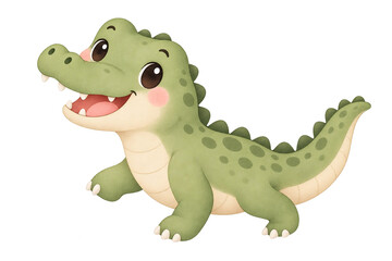 Obraz premium A cute baby crocodile walking with watercolor style for sticker, children book, baby things