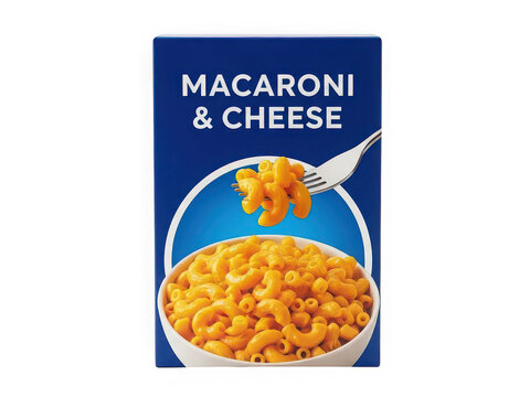 Box of macaroni and cheese with a bowl of pasta isolated on transparent background