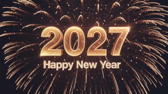 Happy new year 2027 celebration with golden fireworks