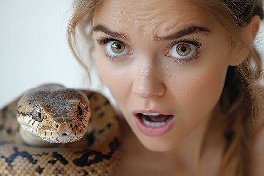 a woman with a snake on a white background . The snake character of a woman