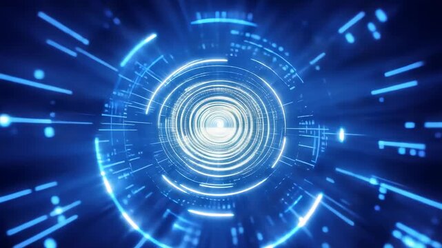 Bioluminescent Blue Data Pulses Rippling in Darkness