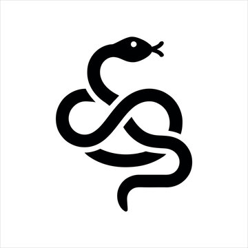 Minimalist snake icon, black serpent vector logo, coiled reptile symbol