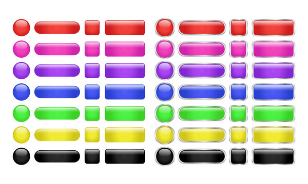 Glossy button web element set for user interface design in vivid color