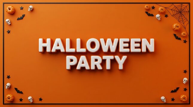 Halloween party typography with spooky elements on orange background, halloween