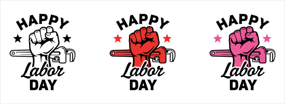 Happy labor day vintage illustration with raised fist and tools
