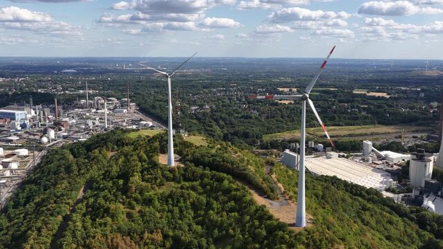 Aerial View of Oberscholven Wind Farm and Scholven Power Plant Demolition