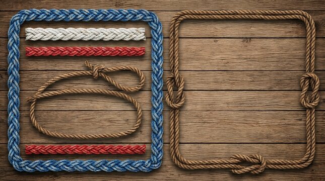 Set of braided nautical cord borders and western rope frames with knots for maritime sailor theme projects rope frame nautical cord marine sailor western cable pattern braided string bow vintage