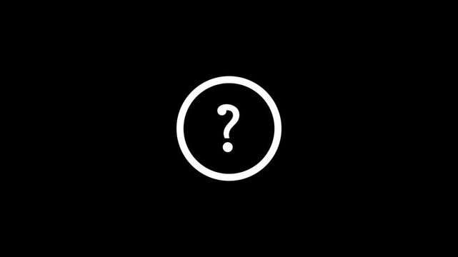 Question mark icon animation with circular outline over black background.