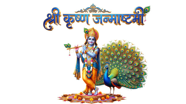 Lord krishna with peacock isolated on transparent background