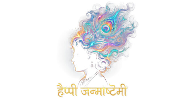 Lord krishna profile with peacock feather art isolated on transparent background