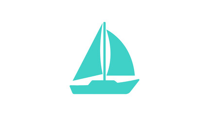 Fototapeta premium Minimal teal sailboat icon on white background.