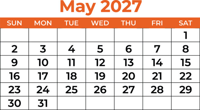 May 2027 calendar with days of the week clearly marked and dates in a grid format