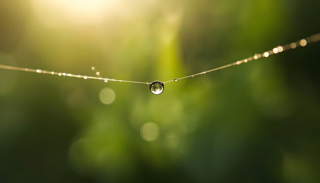 Single dewdrop on delicate spider web abstract texture