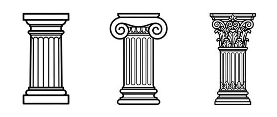 Naklejka premium Set of three classical architectural column outlines