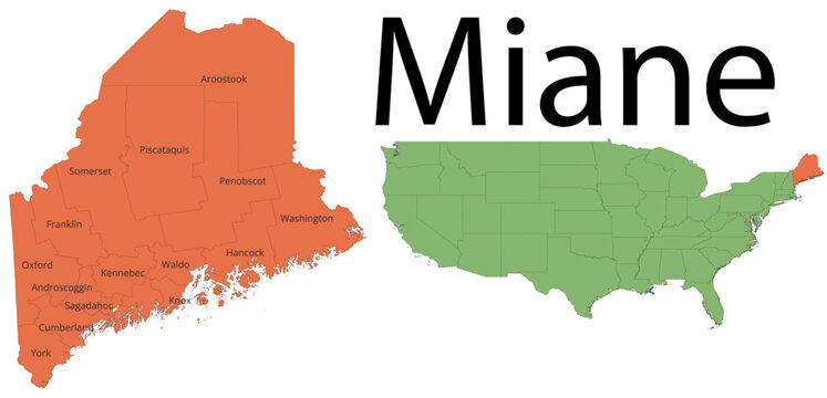 Outline Vector Map of Maine State SVG AI Edible For Reuse with County Boundary with Label