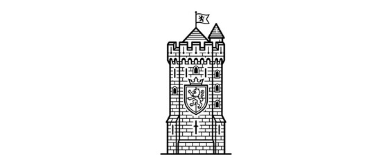 Medieval Tower Crest Isolated Line Art