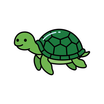 Cartoon illustration of a smiling turtle with a green shell