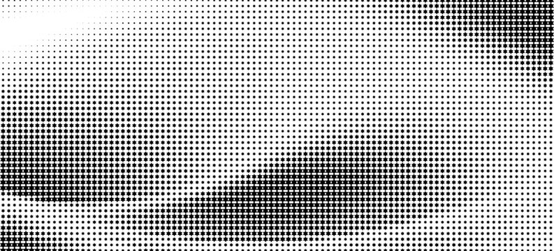 Black and white dither gradient texture. Pixelated bitmap pattern background. Rasterized pixel art video game screen wallpaper. Retro 8 bit glitch noise overlay. Vector distorted dots backdrop texure