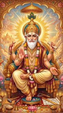 Divine Golden Radiance of Lord Vishwakarma - Devotional Painting