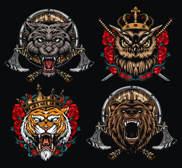 Naklejka premium Crowned beasts with axes