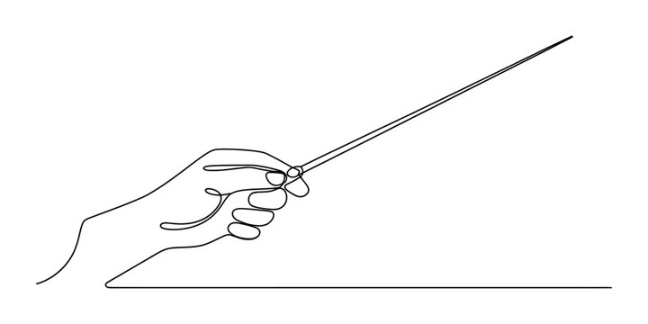 Continuous single line drawing of a hand holding a musical conductor baton