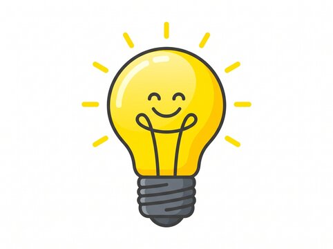Happy glowing light bulb character symbolizing idea and inspiration