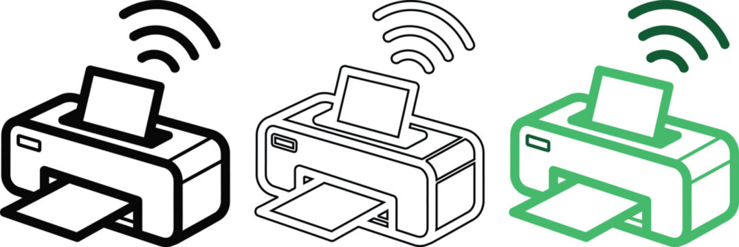 Wireless printer icon set isolated on transparent background outline filled wireless printer icon vector.