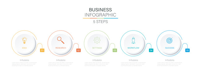 Fototapeta na wymiar Set of vector infographic circle templates. Business infographic template. 6 Step timeline journey. Process diagram, Infographic elements vector illustration