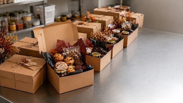 Boxed floral arrangements ready for delivery