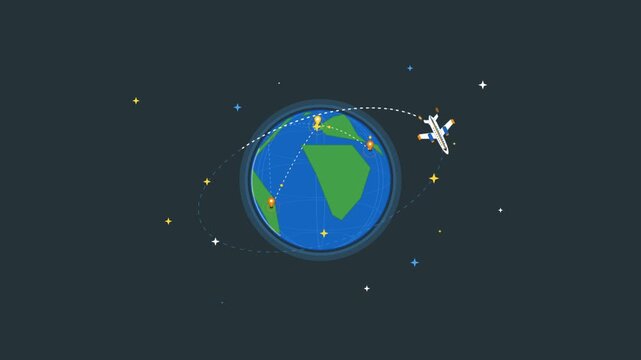 Animated Aircraft Flying Around a Stylized Globe