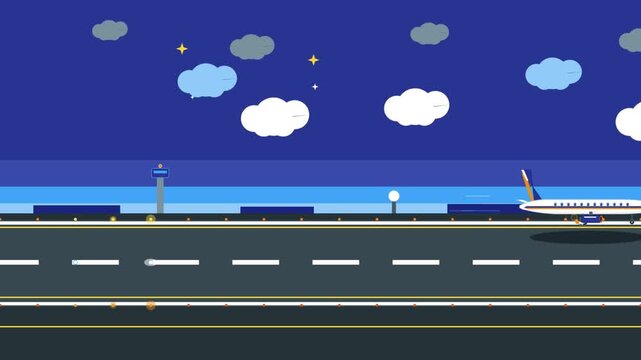 Animated Airplane Taking Off From a Night Runway