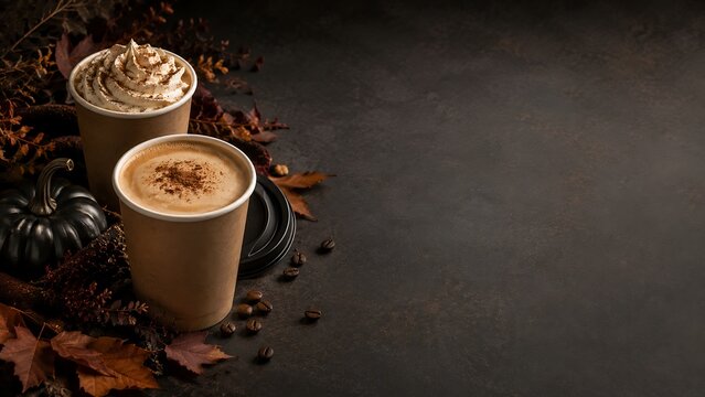Two autumn spiced coffee drinks with whipped cream