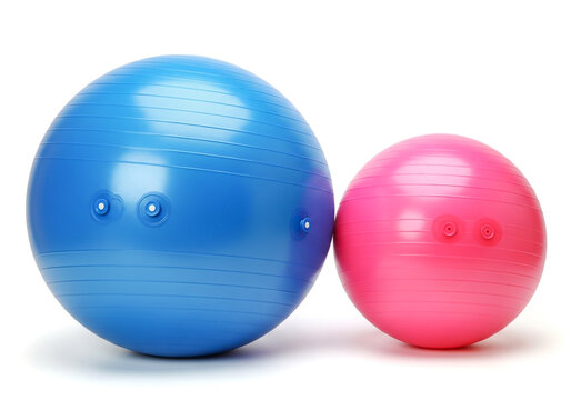 Blue and pink exercise balls for fitness and yoga