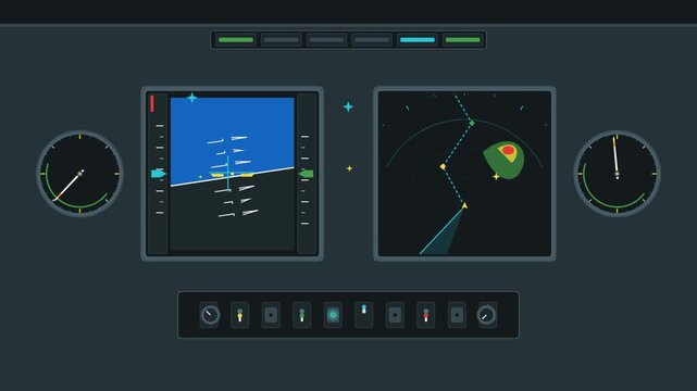 Futuristic Cockpit Display Showing Flight Navigation and System Status